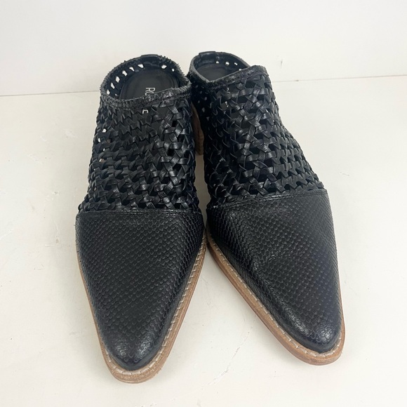 Roolee Black Leather Braided Open Heel Loafers Women’s Size 9 - Picture 3 of 12